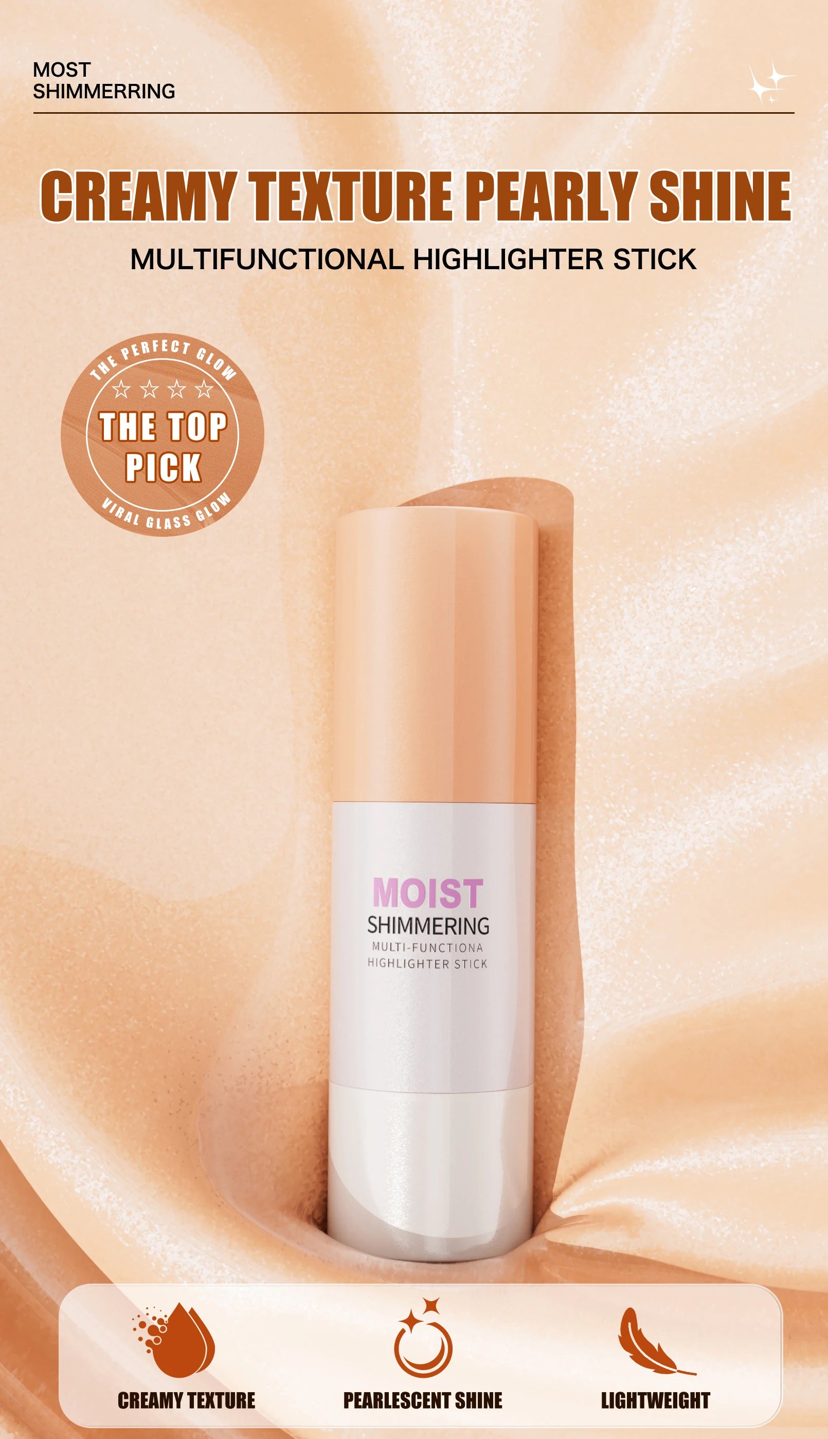[Natural Glowup] 1pc Glowup Highlighter Stick | Natural Brightening Face Contour & Highlight Makeup, Medium Coverage, Buildable