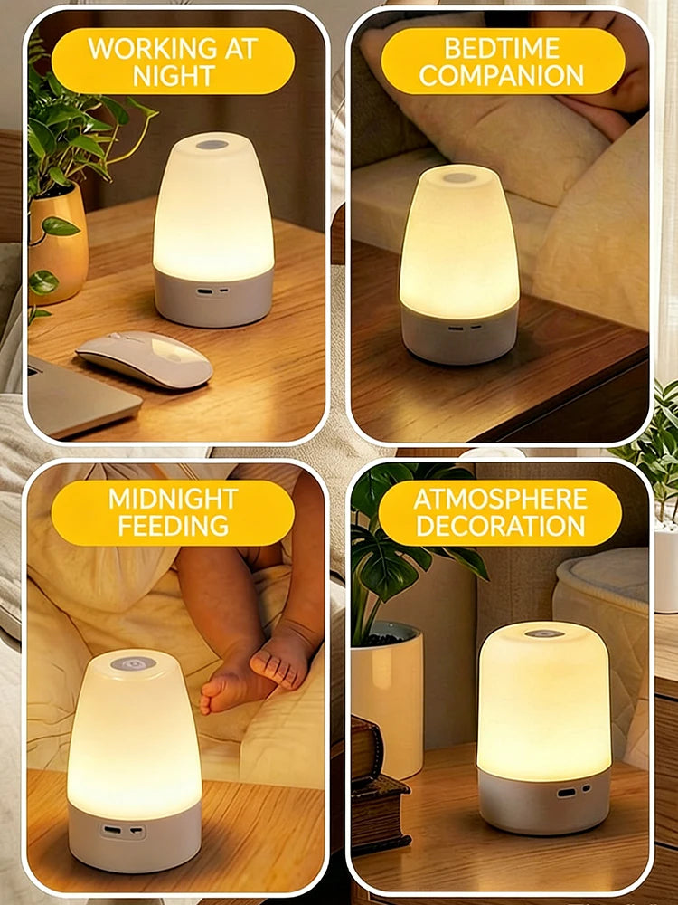 Touch Night Light Bedroom Table Lamp 3 Modes Dimming Rechargeable Night Lamp Ambient Light Soft Light Bedside Lamp For Kids Gift