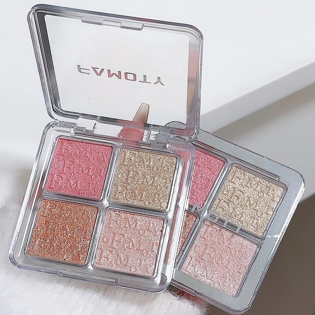 4-Color Face Highlighter Palette, Pearly Glitter Shimmer Smooth Baked Powder, Lasting Sparkling Highlighter Makeup
