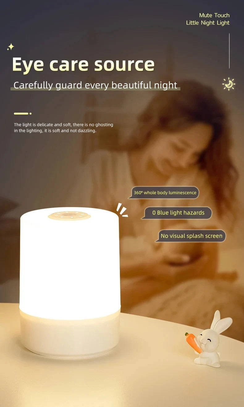 Touch Night Light Bedroom Table Lamp 3 Modes Dimming Rechargeable Night Lamp Ambient Light Soft Light Bedside Lamp For Kids Gift