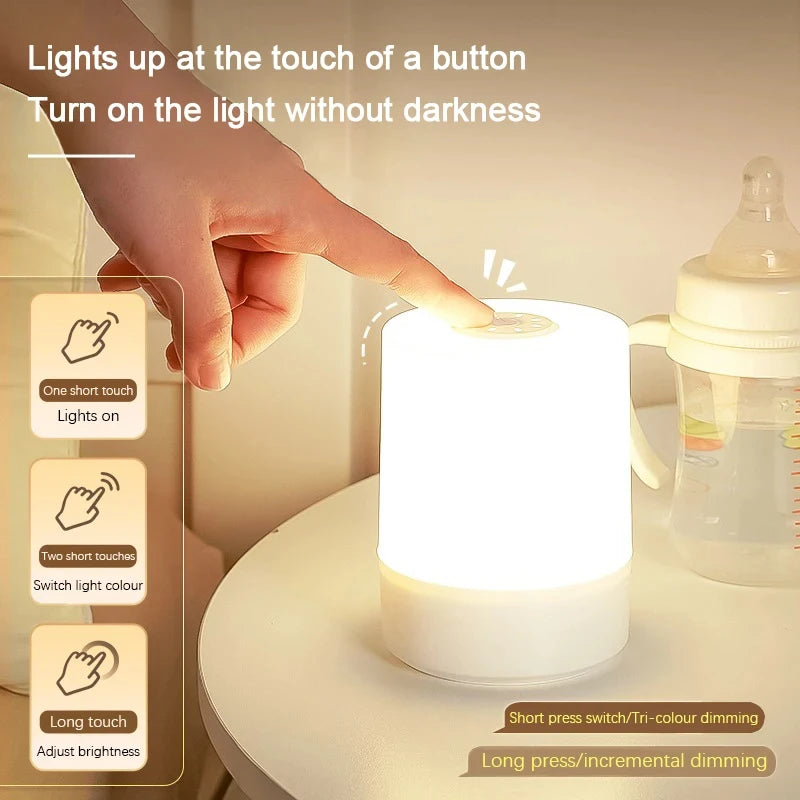 Touch Night Light Bedroom Table Lamp 3 Modes Dimming Rechargeable Night Lamp Ambient Light Soft Light Bedside Lamp For Kids Gift
