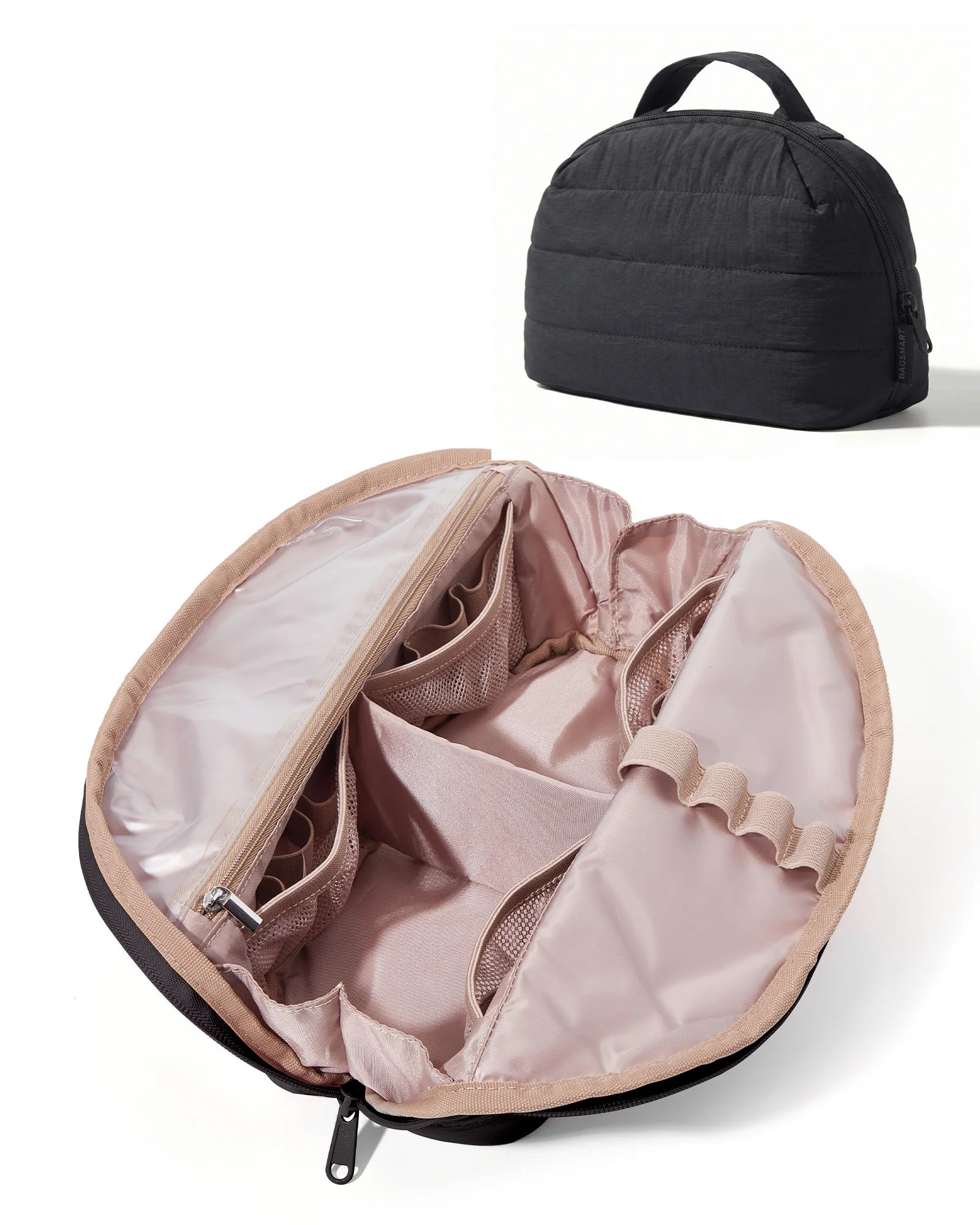 BAGSMART Travel Makeup Bag for Women Portable Cosmetic Case Puffy Padded Make Up Organizer Pouch Water-resistant Toiletry Bag