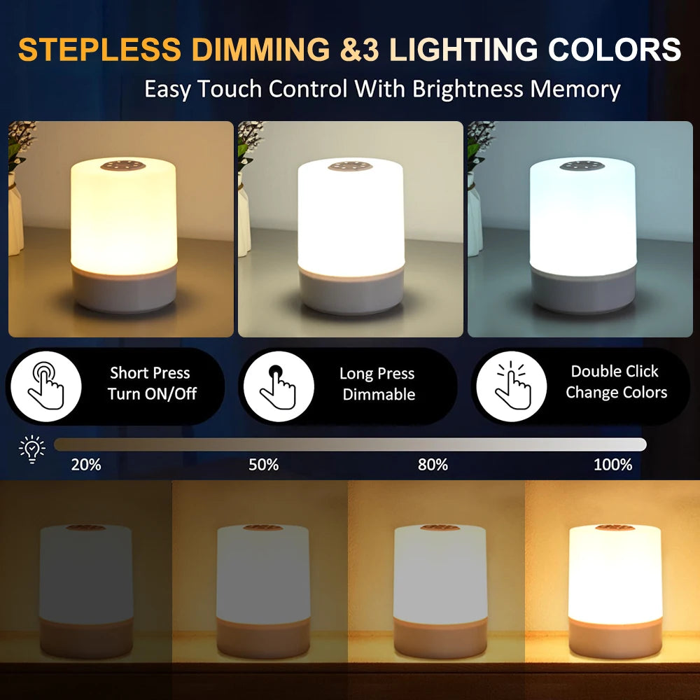 Touch Night Light Bedroom Table Lamp 3 Modes Dimming Rechargeable Night Lamp Ambient Light Soft Light Bedside Lamp For Kids Gift