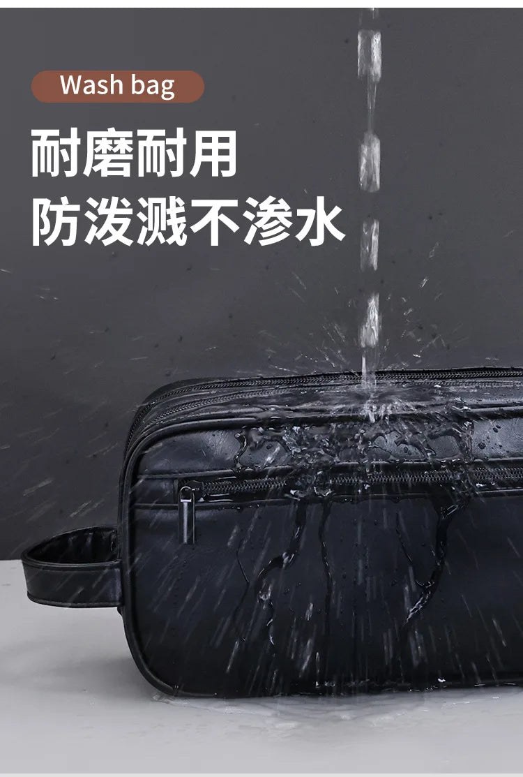 2025 Portable Double-layer Toiletry Bag for Men and Women Sports Business Travel PU Leather Casual Handbag Waterproof Makeup Bag