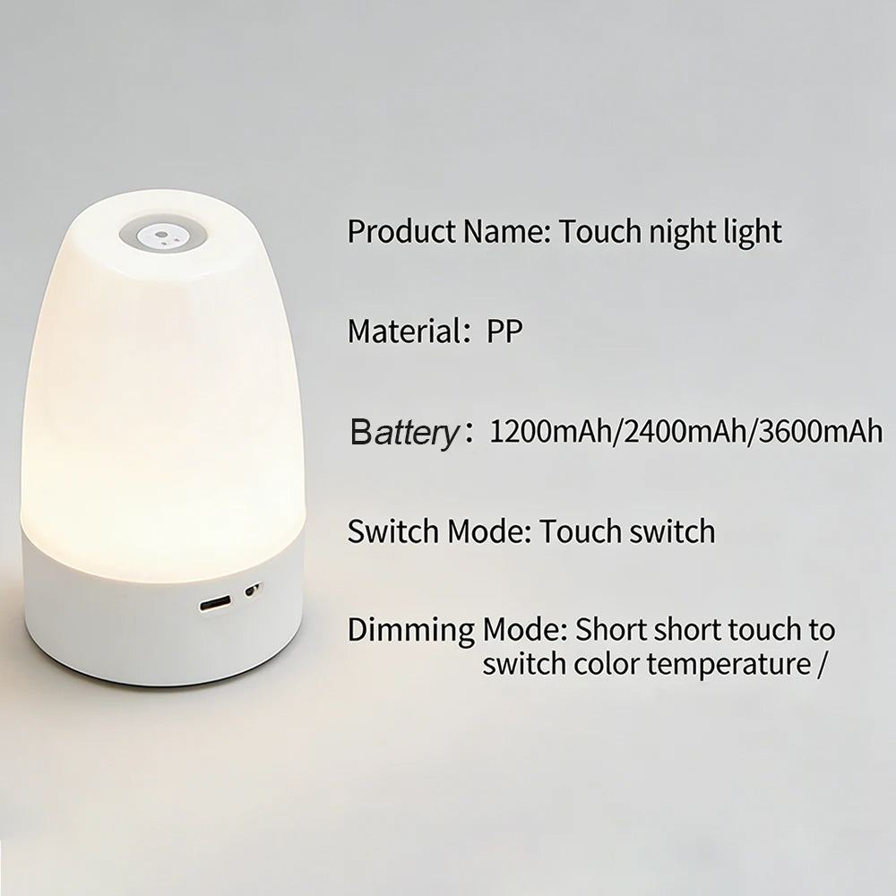 Touch Night Light Bedroom Table Lamp 3 Modes Dimming Rechargeable Night Lamp Ambient Light Soft Light Bedside Lamp For Kids Gift