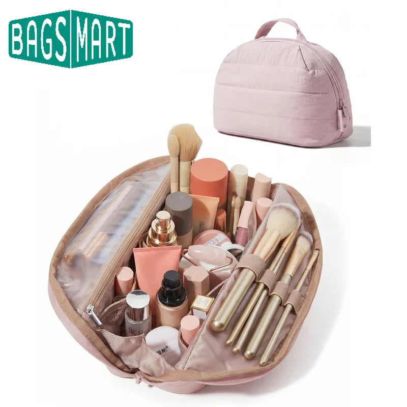 BAGSMART Travel Makeup Bag for Women Portable Cosmetic Case Puffy Padded Make Up Organizer Pouch Water-resistant Toiletry Bag