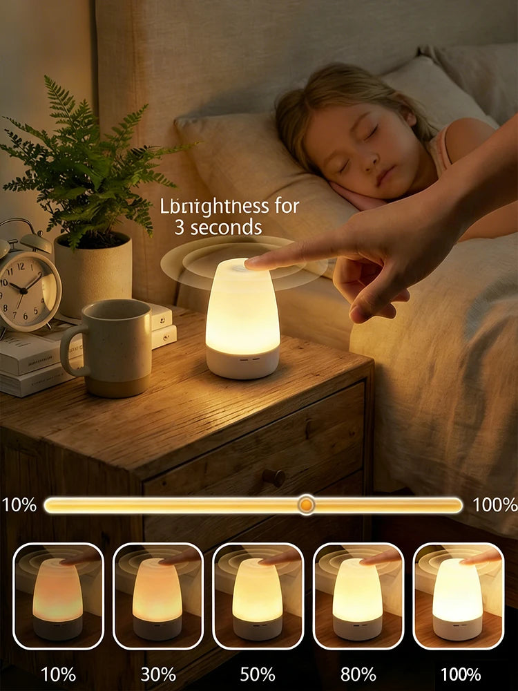 Touch Night Light Bedroom Table Lamp 3 Modes Dimming Rechargeable Night Lamp Ambient Light Soft Light Bedside Lamp For Kids Gift
