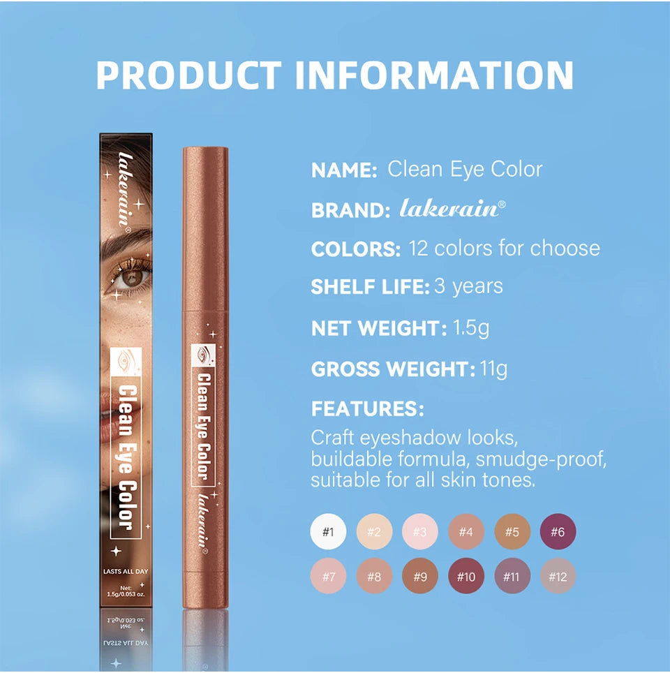Lakerain Eyeshadow Sticks 12 Colors Long Lasting Waterproof High Pigmented Shimmer Glitter And Matte Eyeshadow Pencil Makeup