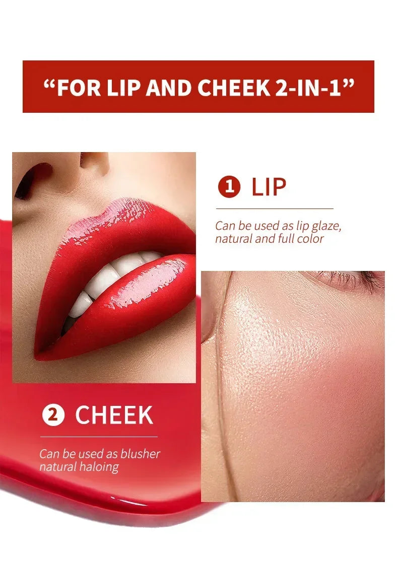 Tint Dyeing Liquid Lipstick and Blush 2 in 1 Waterproof Mirror Lip Gloss Water Lip Tint Non-sticky Lip Eye Cheek Makeup Cosmetic