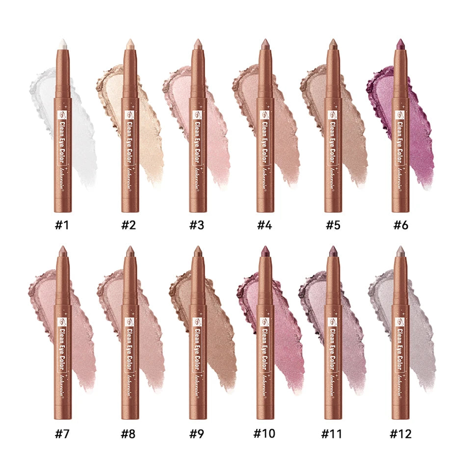 Lakerain Eyeshadow Sticks 12 Colors Long Lasting Waterproof High Pigmented Shimmer Glitter And Matte Eyeshadow Pencil Makeup