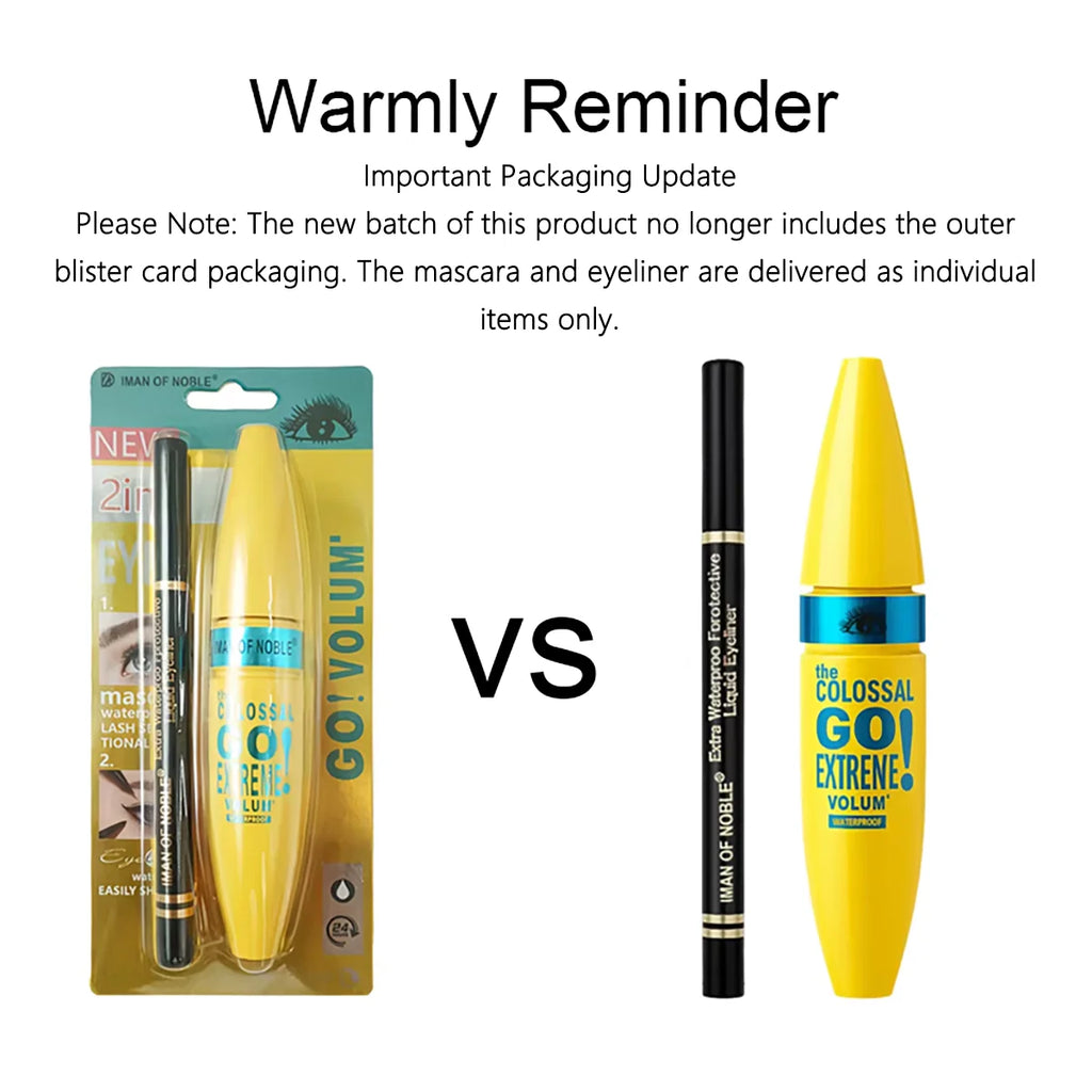Mascara with Eyeliner Combo Black Slim Drawing Line Smooth Definition Long Lasting Waterproof Eye Makeup 2 Pcs Set