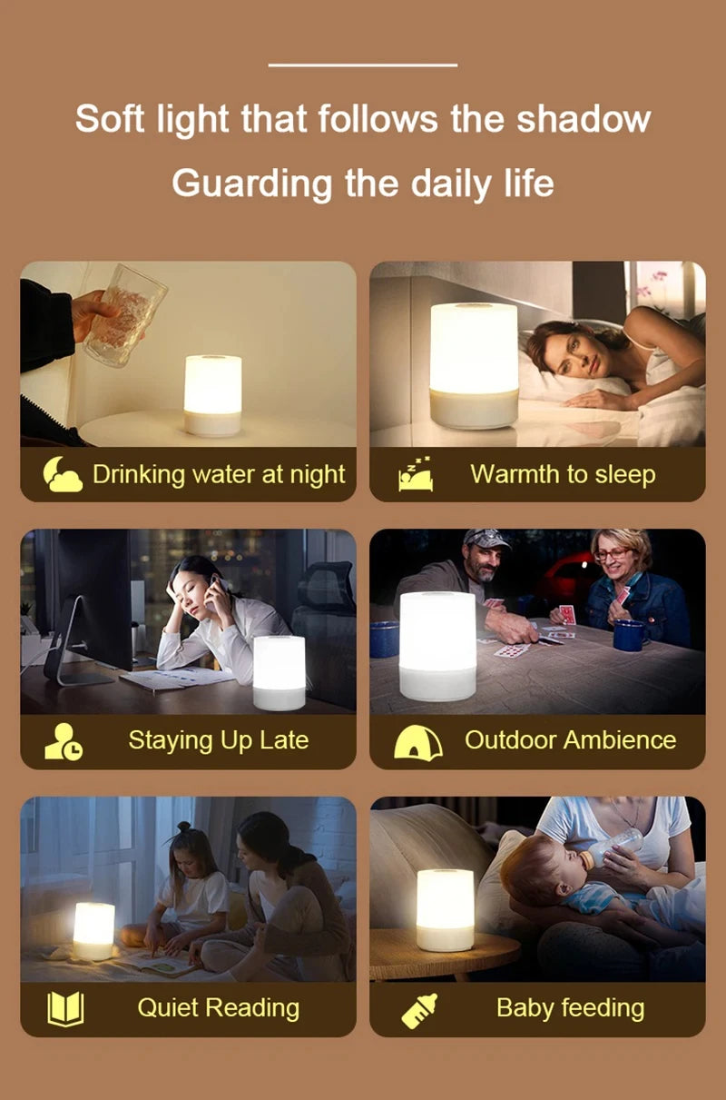 Touch Night Light Bedroom Table Lamp 3 Modes Dimming Rechargeable Night Lamp Ambient Light Soft Light Bedside Lamp For Kids Gift