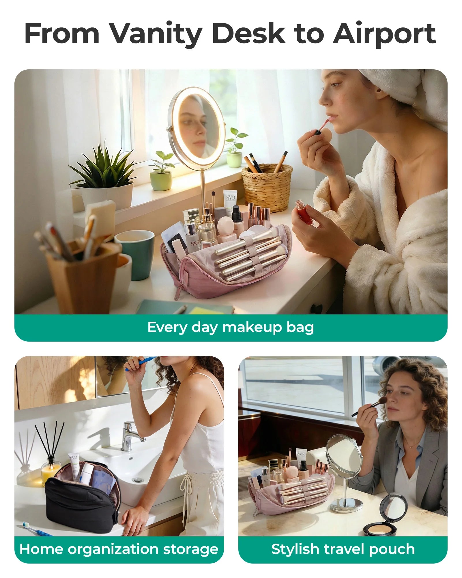 BAGSMART Travel Makeup Bag for Women Portable Cosmetic Case Puffy Padded Make Up Organizer Pouch Water-resistant Toiletry Bag